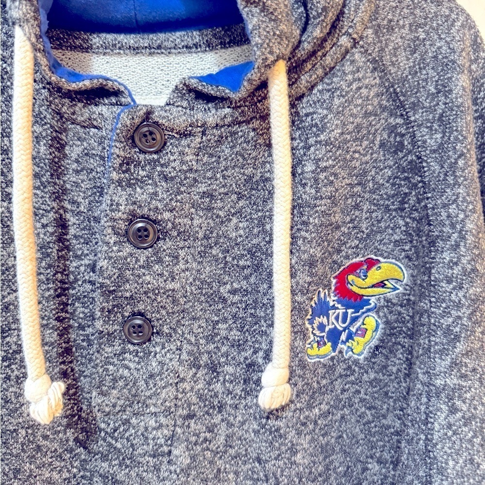 Colosseum Gray and Blue Kansas University Quarter-Button Sweatshirt